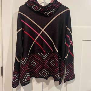 À la carte woman’s xl Geometric  Sweater Black button off turtleneck collar